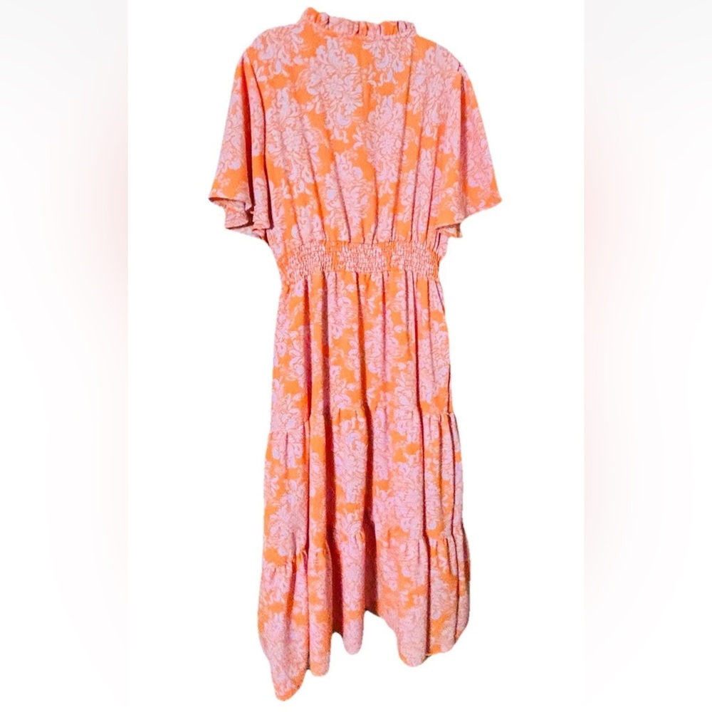 Haptics Womens 1X Tiered Maxi Dress Boho Print Orange Lavender Flutter Sleeve - Picture 3 of 9
